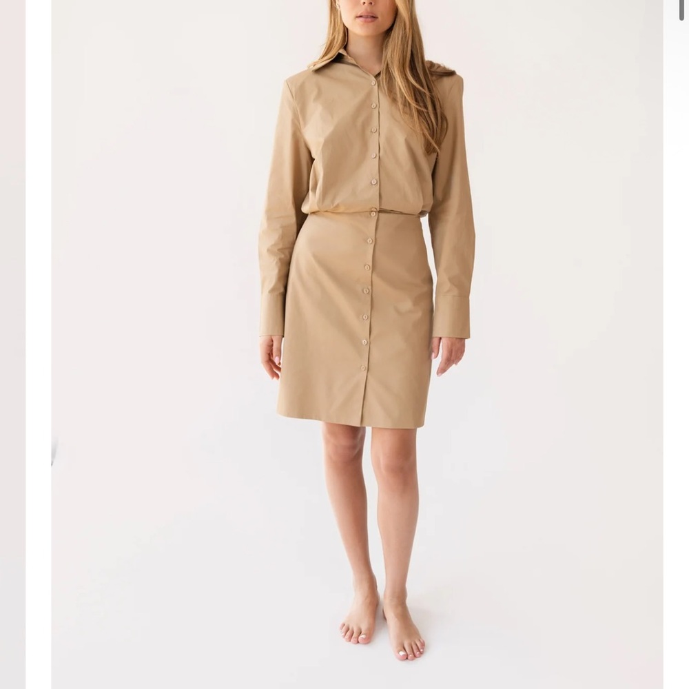 Button-Front Tan Shirt Dress